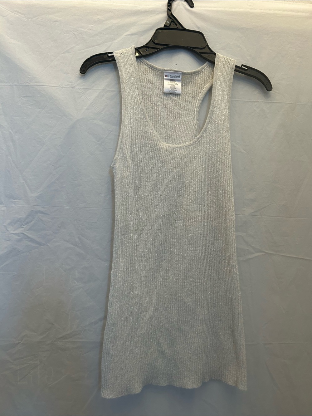 No Boundaries Metalic Silver Light Grey Ribbed Tank Top SZ L/11-13